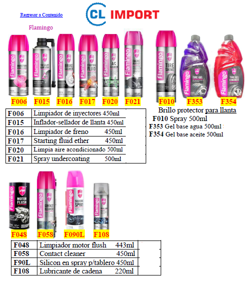 Página con imágenes de productos de la marca Flamingo