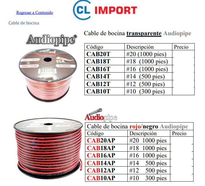 Cables de bocina Audiopipe