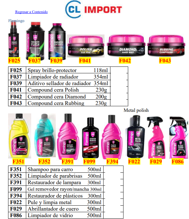 Página con imágenes de productos de la marca Flamingo