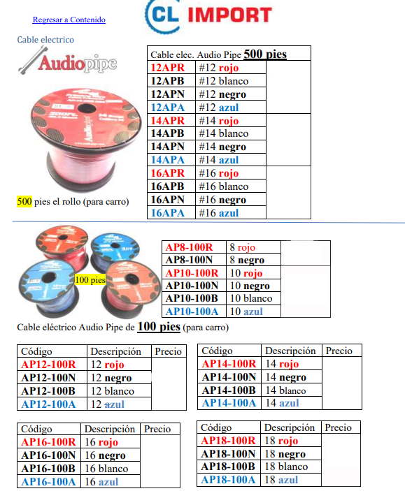 Cables de corriente Audiopipe para carro